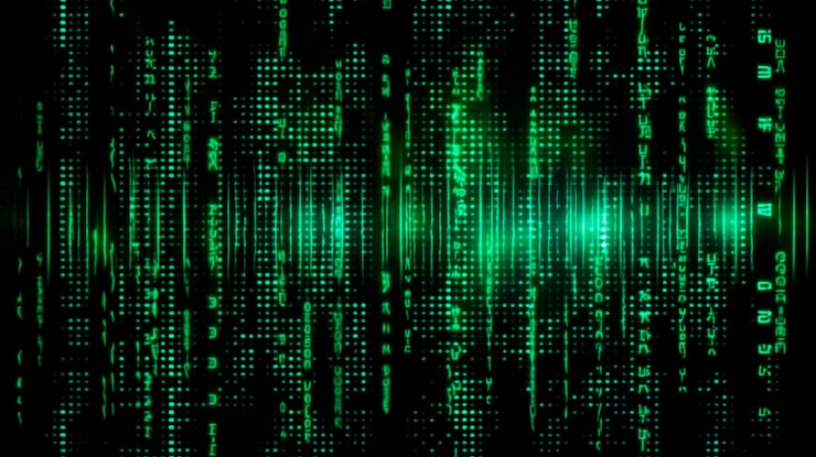 Photo data from a digital stream or binary code on a matrix background with vector digits from virtual security technology sometimes known as binary code or green numbers generative ai