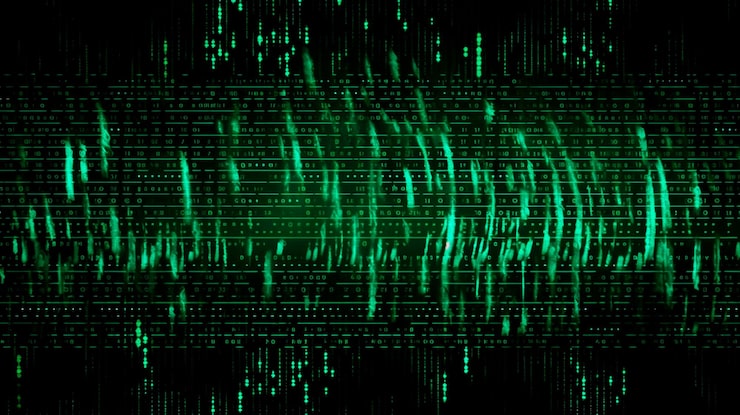 Photo data from a digital stream or binary code on a matrix background with vector digits from virtual security technology sometimes known as binary code or green numbers generative ai