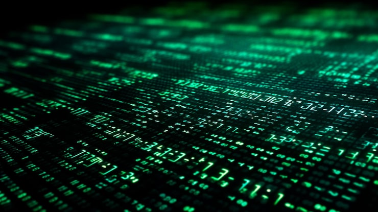 Photo data from a digital stream or binary code on a matrix background with vector digits from virtual security technology sometimes known as binary code or green numbers generative ai