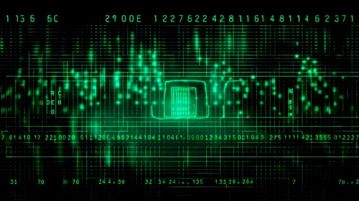 Photo data from a digital stream or binary code on a matrix background with vector digits from virtual security technology sometimes known as binary code or green numbers generative ai