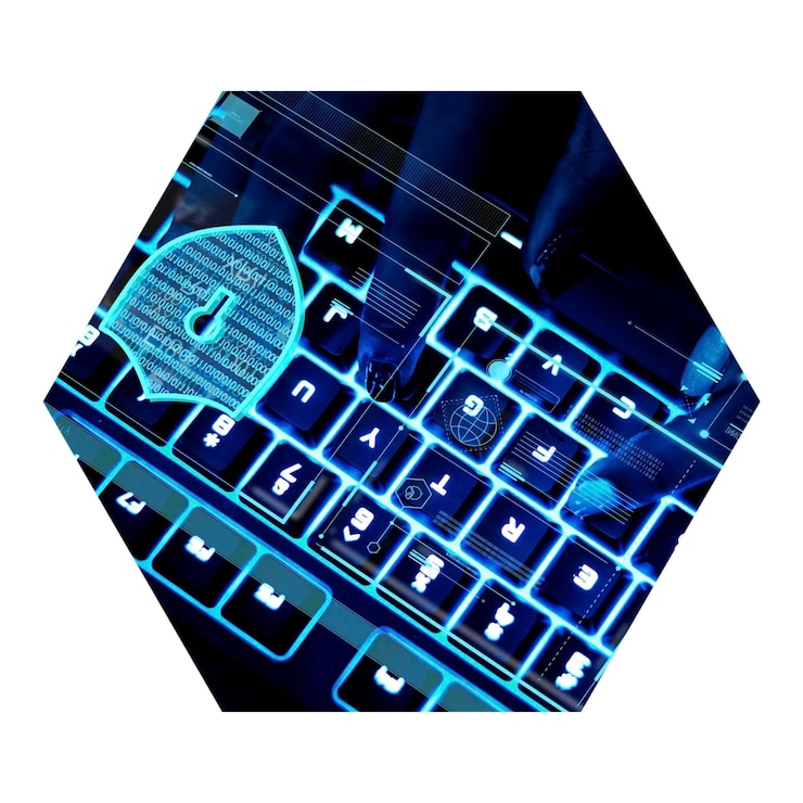 Photo data hacking png hexagonal sticker transparent background
