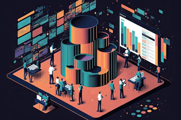 data mining project with team of data experts working together to analyze and interpret complex data sets created with generative ai