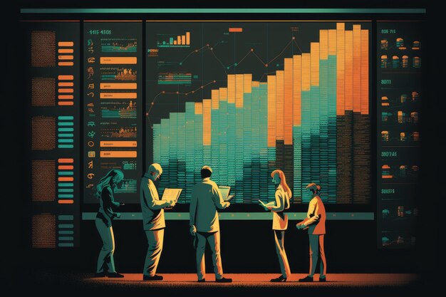 Data mining project with team of data scientists analyzing huge amounts of information created with generative ai