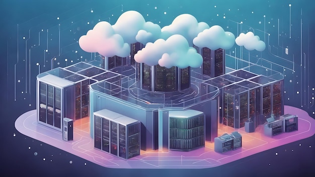 Photo data processing center cloud computing technologies connecting server farm to the internet