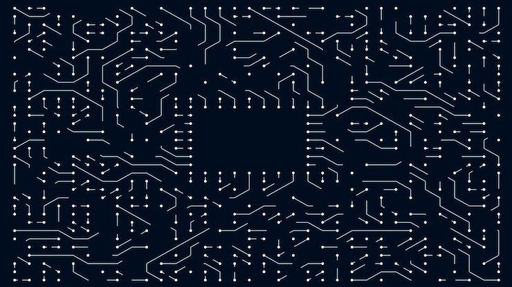 Photo 회로 기판 추상 서버의 데이터 처리 기술 배경 cpu 회로 개념 데이터는 움직이는 라인의 형태로 이동합니다. 3d 시각화 ai 프로세서 power blue digitalization processxa