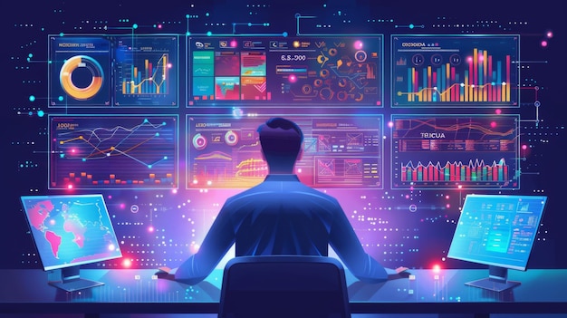 data science and big data technology scientist computing analysing and visualizing complex data set on computer data mining artificial intelligence machine learning business analytics