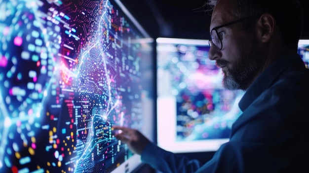data science and big data technology scientist computing analysing and visualizing complex data set on computer data mining artificial intelligence machine learning business analytics