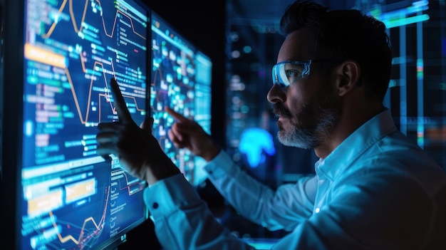 data science and big data technology scientist computing analysing and visualizing complex data set on computer data mining artificial intelligence machine learning business analytics