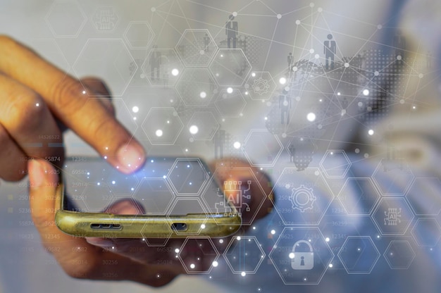 data science concept it engineer data scientist working on digital smartphone with big data in server network data center cloud computing and internet network innovation technology fundamentals