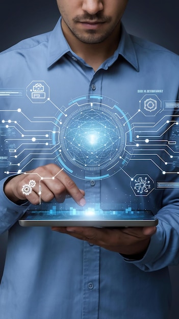 data science digital technology concept computer programmer using digital tablet with machine lear