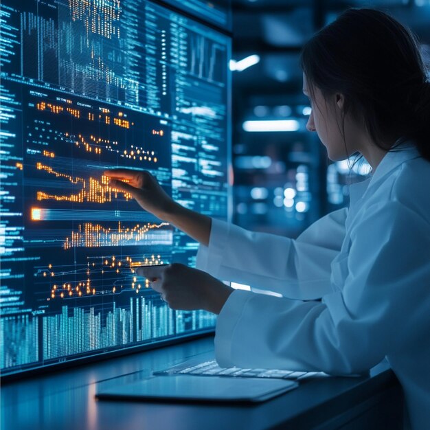 a data scientist using a complex algorithm to extract patterns from a large dataset