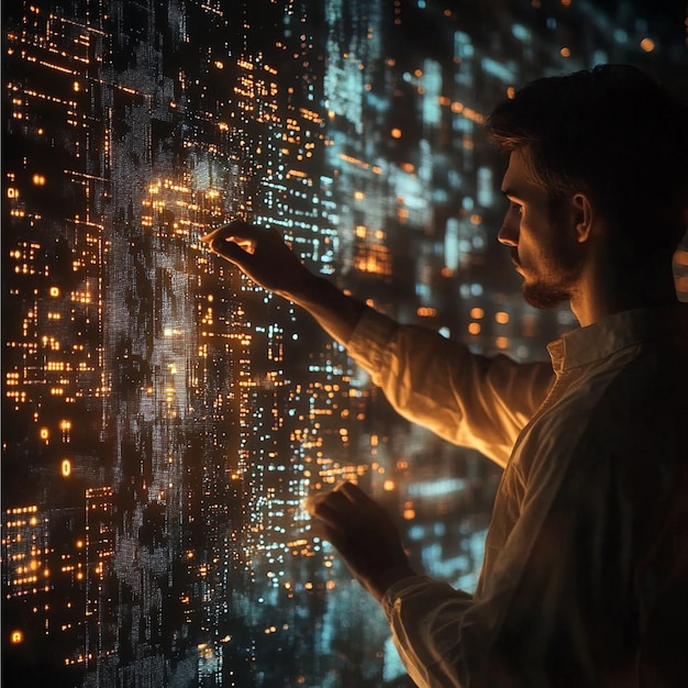 Ученый, использующий сложный алгоритм для извлечения шаблонов из большого набора данных