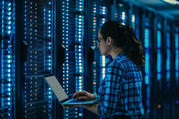 Data scientists Male programmer using laptop analyzing and developing in various information on futu