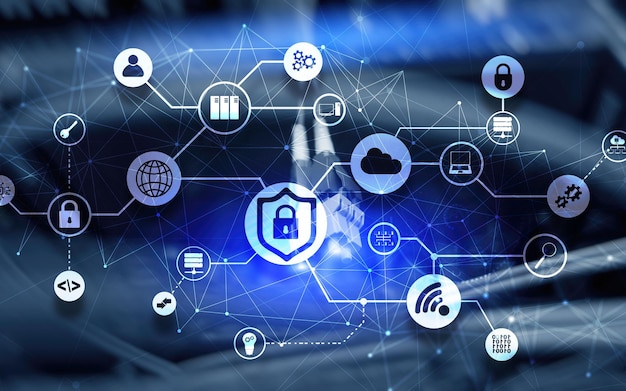 Data security concept Icons Closed Padlock Wifi And cloud on digital background