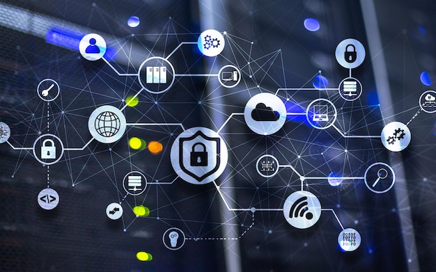 Data security concept Icons Closed Padlock Wifi And cloud on digital background