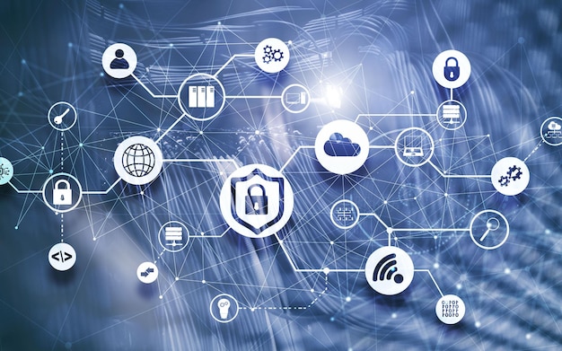 Data security concept Icons Closed Padlock Wifi And cloud on digital background