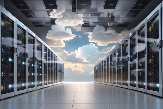 Data server rack center Backup cloud service 3D rendering