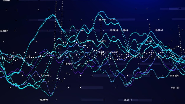 Data technology illustration Abstract futuristic background Wave with connecting dots and lines on dark background Wave of particles