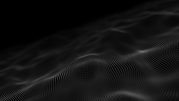 Data technology illustration Wave with connecting dots and lines on dark background Wave of particles 3D rendering