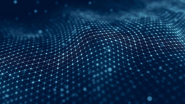 data technology illustration wave with connecting dots and lines on dark background wave of particles 3d rendering