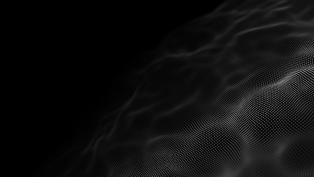 Data technology illustration Wave with connecting dots and lines on dark background Wave of particles 3D rendering