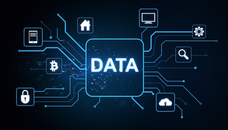 Photo data and technology network icons on a dark background 3d rendering