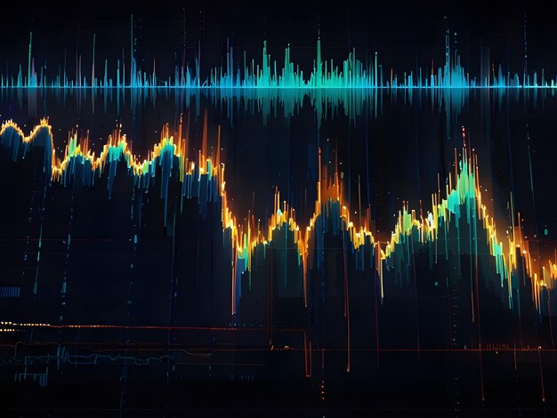 データの視覚化 データネットワーク 音波効果 または抽象技術背景