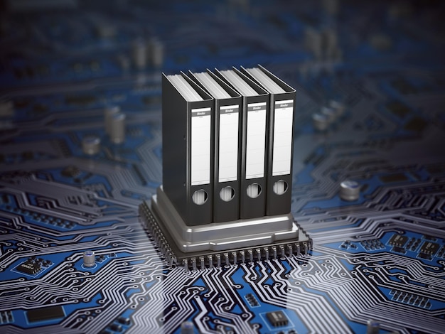 database archive data storage concept binders on cpu processor and motherboard