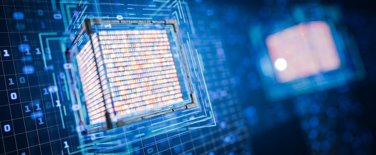 Photo database encrypted client hello quantum computer ech protocol artificial intelligence big data binary hacker ai digital technology data storage abstract technical background3d render