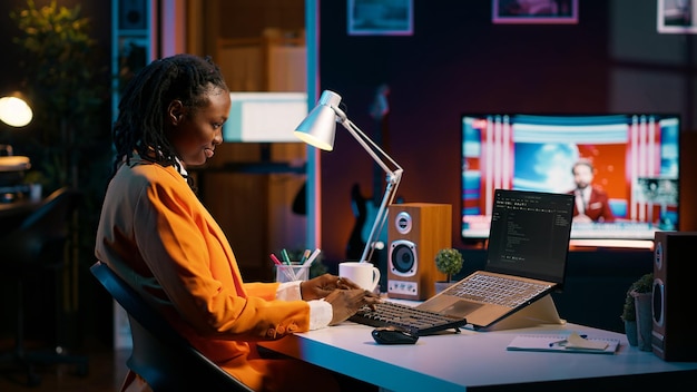 Database engineer student writing code for improving network or debugging server