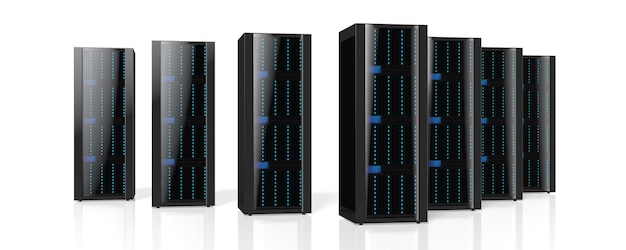 Datacenter server racks geïsoleerd op een witte achtergrond