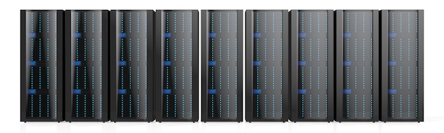 Foto datacenter server racks geïsoleerd op een witte achtergrond