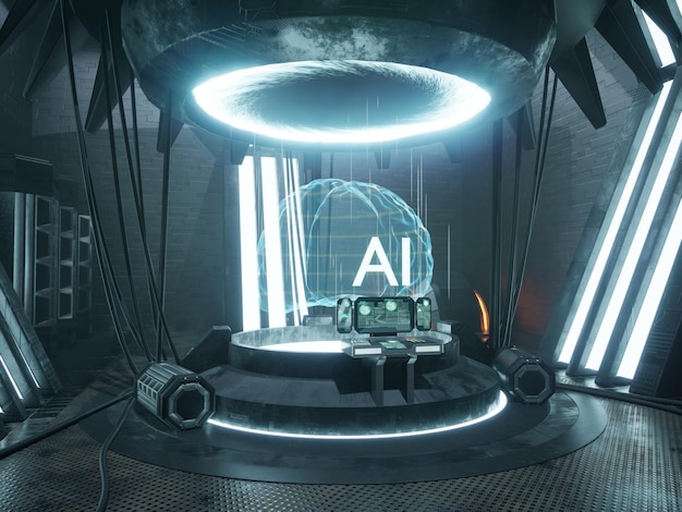 डेटासेट और कृत्रिम बुद्धिमत्ता मस्तिष्क तंत्रिका नेटवर्क कनेक्शन के साथ, बड़े डेटा और कोडिंग प्रक्रिया के साथ एआई क्रांति। एआई मस्तिष्क मशीन डीप लर्निंग अवधारणा। 3डी रेंडर एनीमेशन।