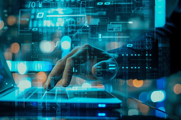 Datawetenschap Computerwetenschapper die complexe datasets op computer achtergrond analyseert en visualiseert