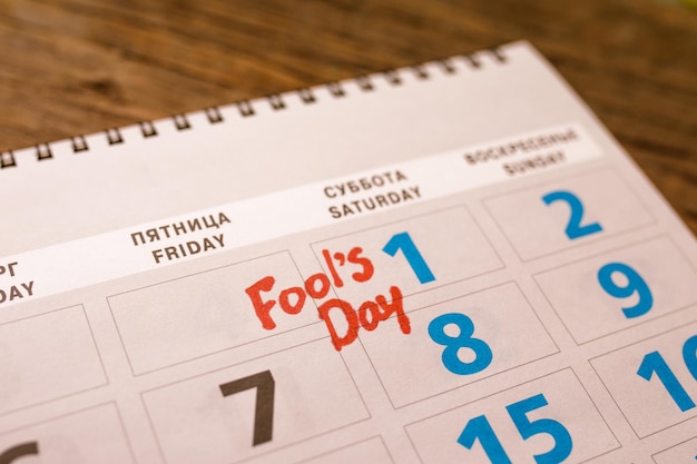 The date of April 1 on the calendar close up April Fool's Day