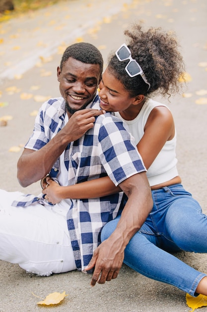 Photo date couple man and women valentine day african black lover at park outdoors summer season