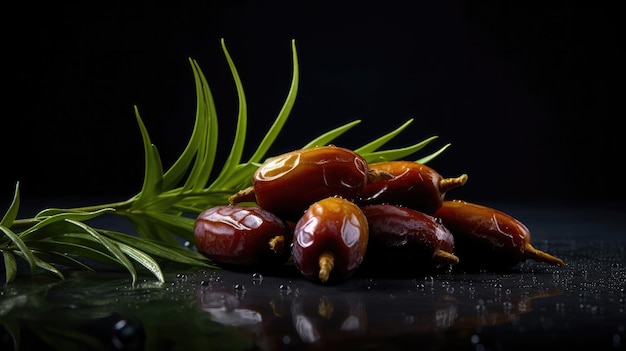 Date fruits on a black background