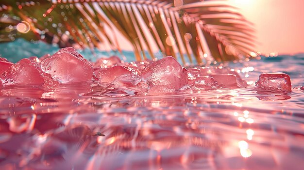 Date hovering above the crystal clear water beside palm leaves wide lens