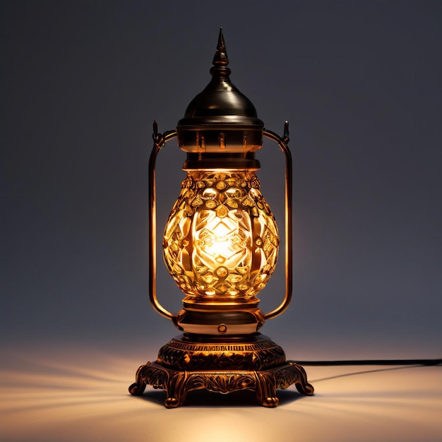 Foto daten in houten schaal en arabische lantaarn op houten vloer eid lamp of lantaarn voor ramadan en andere