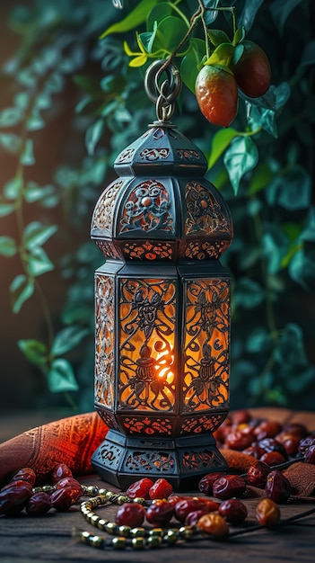 날짜 아라비아 등불과 주기도 이슬람 공휴일 개념 라마단 장식
