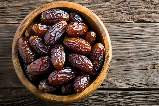 Dates in a bowl placed on a wooden table