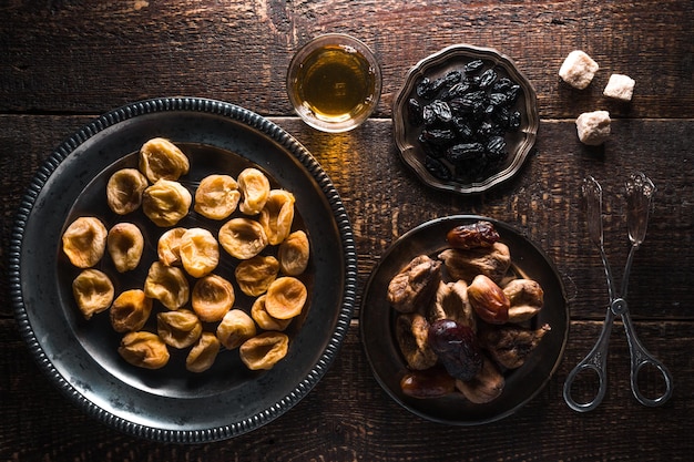 Dates dried apricots and raisins for Oriental Tea Party top view