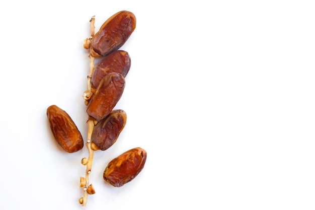 Dates fruit isolated on a white background Top view Flat lay pattern