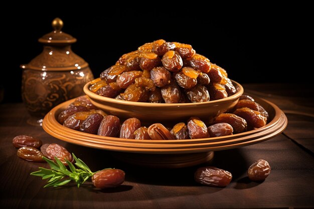 Photo dates fruit in a traditional middle eastern dish such as tagine