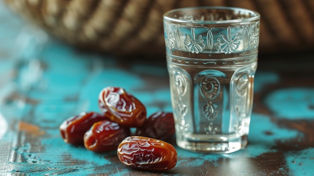 Dates and a glass of water ready to break the fast