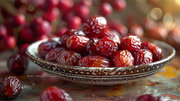 Photo dates in plate dried dates fruits