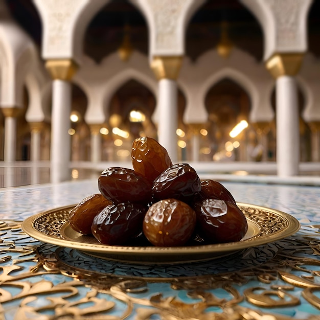 Даты на тарелке мечети на фоне Рамадан дизайн концепции изображения Ai Generated