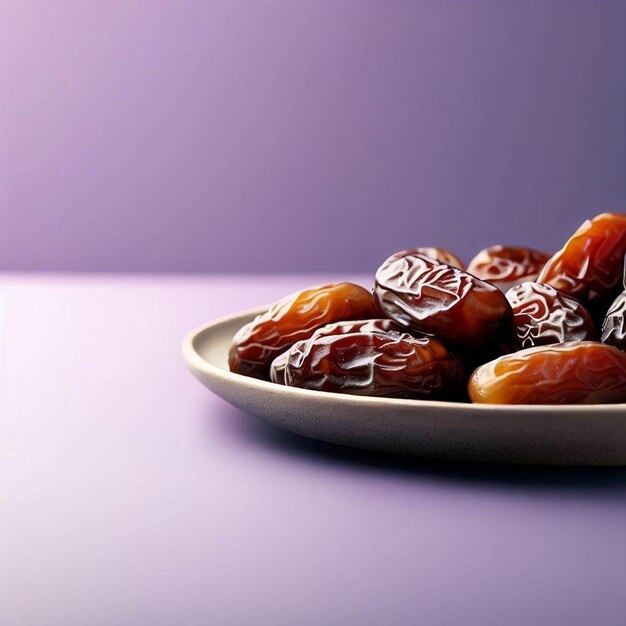 Dates in a plate on a table eid celebration copy space