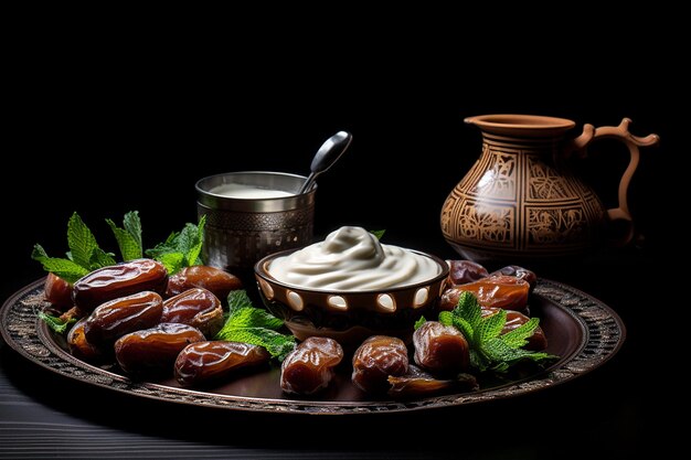 Dates served with a side of tangy horseradish sauce