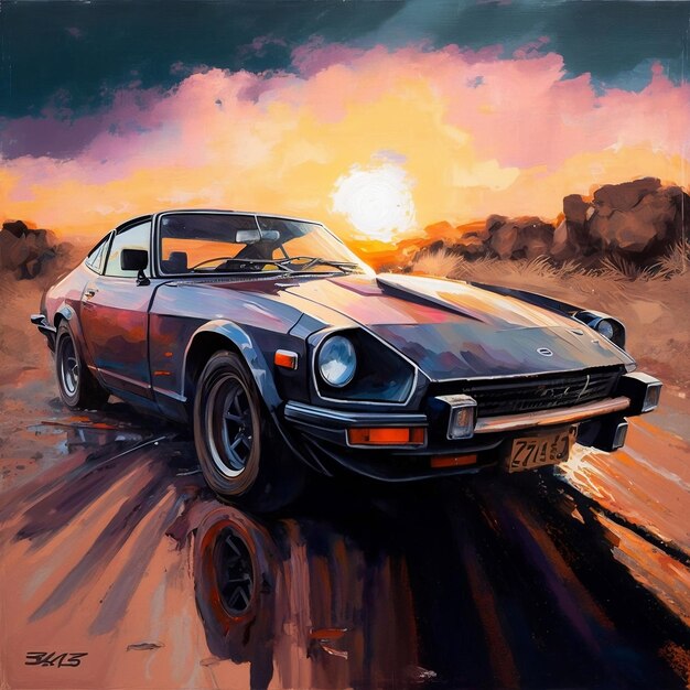 Datsun 280zx surreal oil painting